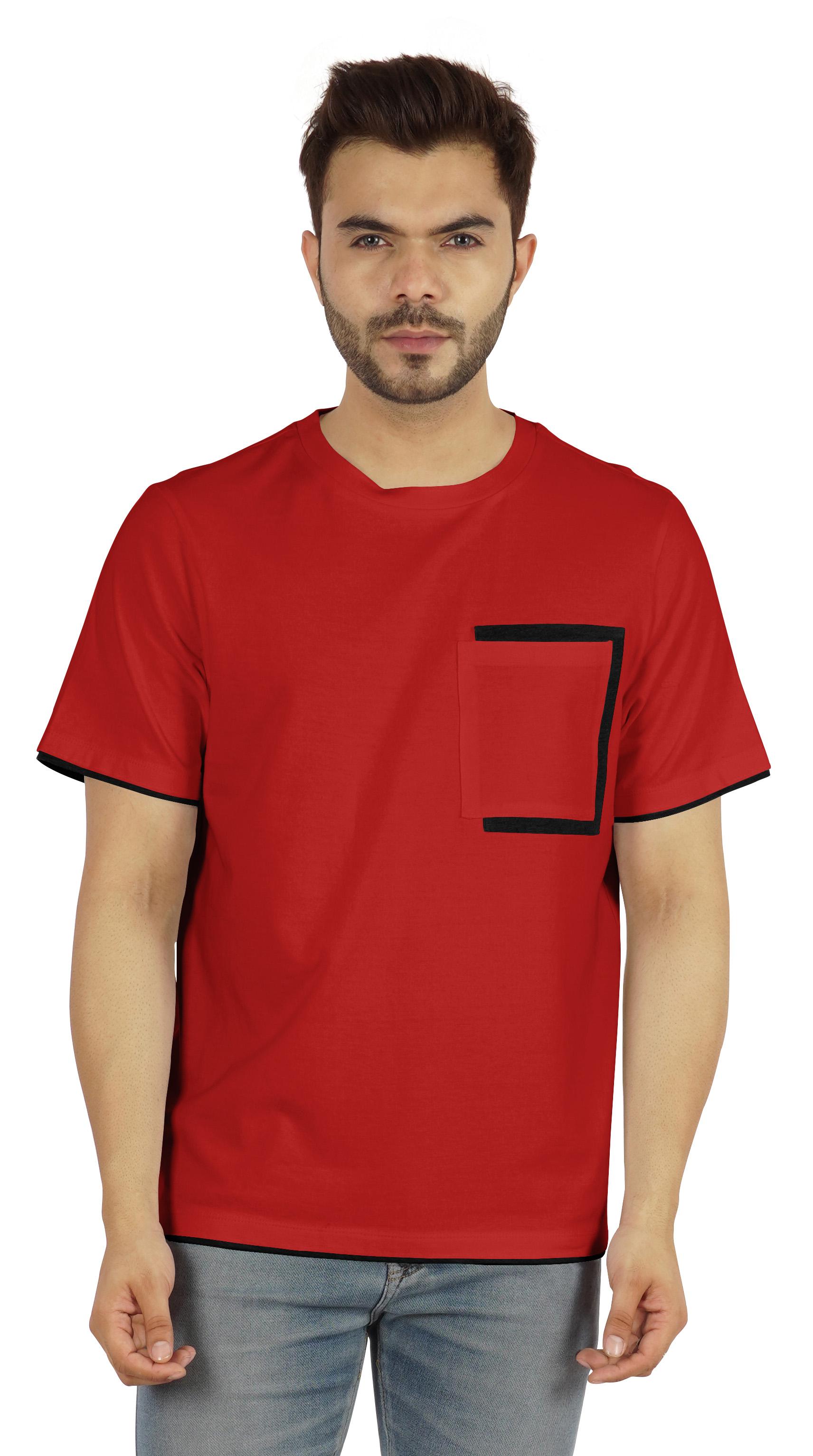 

Inkmeso Men s Round Neck T-Shirts Casual Basic Shirts Short Sleeve Patch Pocket XXL червоний