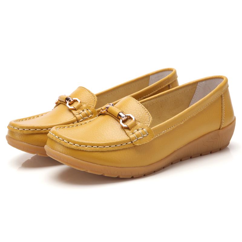 Women Leather Moccasins Soft Yellow Loafers Casual Elegant Summer Breathable Flats Walking Shoes for Mother