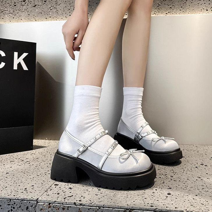 

Нишевый дизайн Мэри Джейн женские туфли летняя мода бант туфли с открытым верхом с юбкой толстый каблук одинарные туфли тренд 40 серебряный