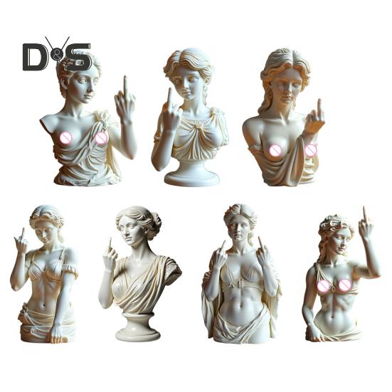 Middle Finger Women Bust Statue Women with Attitude Resin Sculpture Figurine Home Office Bookshelf Desktop Decoration Ornament
