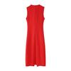 European and American Women's Sleeveless Belted Midi Dress - Chic, Round Neck Style