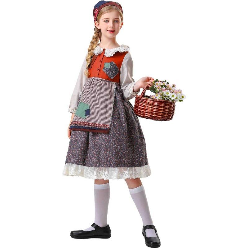 Halloween Children's Costume Match Girl Play Performance Manor Pastoral Maid Dress