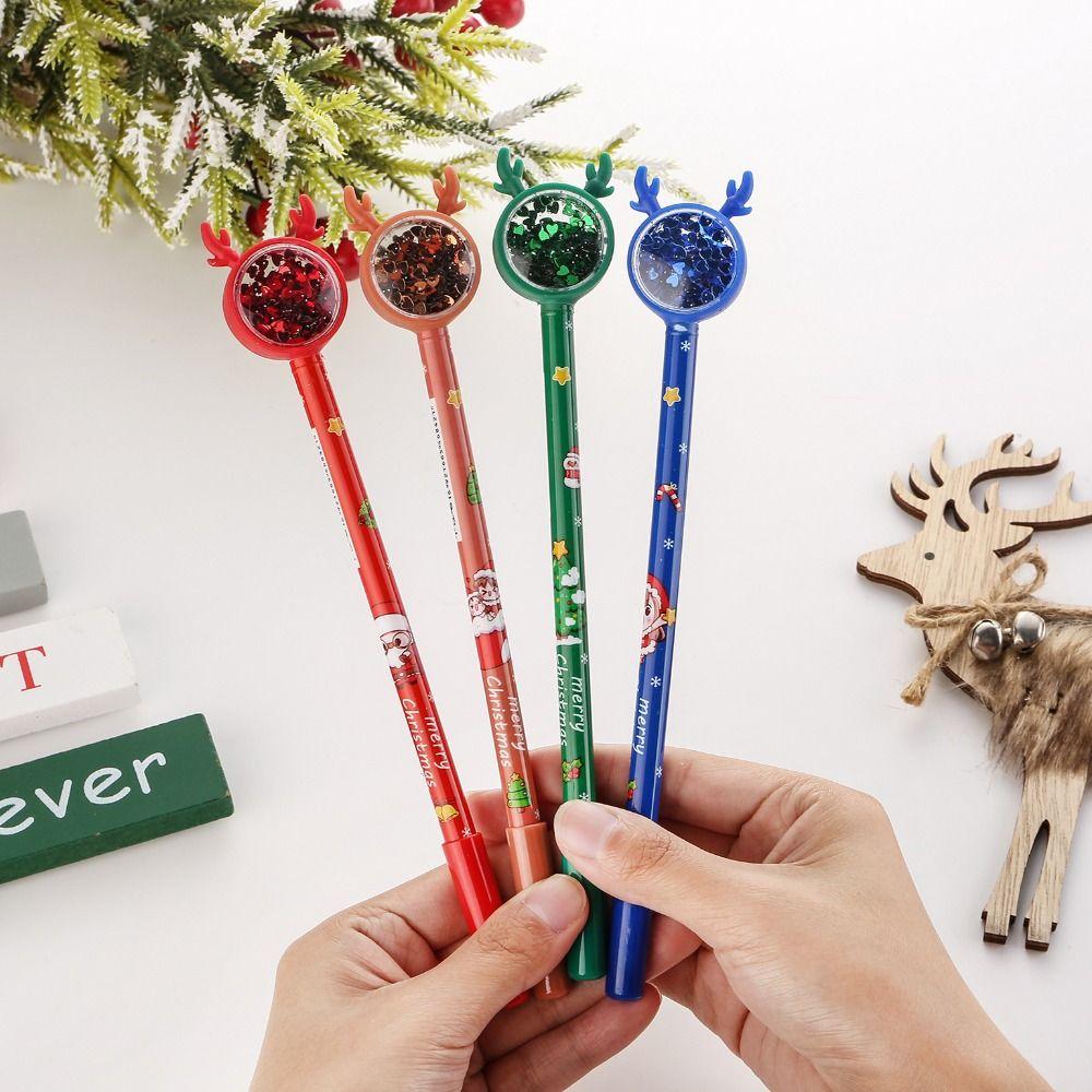 

4PCS Kawaii Elk Sequins Pen Cartoon Gel Pens Cartoon Christmas Neutral Pens Writing