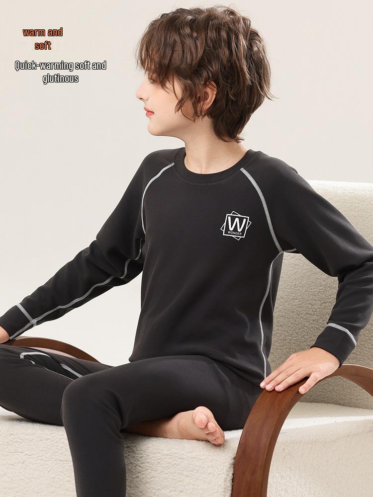 Boys' German Velvet Thermal Underwear Set with Fleece Lining for Teens & Big Kids - Autumn/Winter