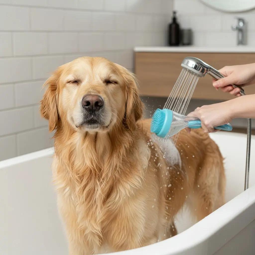 2025 New 2-in-1 Pet Bath & Grooming Brush: Built-in Shampoo Dispenser, Soft Massage Tool for Long/short-haired Dogs & Cats, Ideal for Shower.