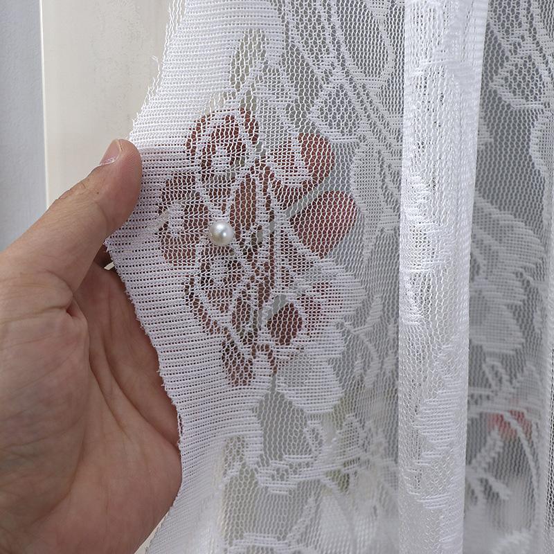 2 Stück/Set Dreieckiges Design Heimdeko Klarer Tüll Französische Vintage Spitze Türvorhang Ganzjährig Halbvorhang mit Perlen