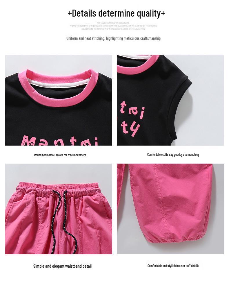 Girls' Korean Style Sleeveless T-shirt & Wide-Leg Pants Set - Casual Summer Street Dance Outfit