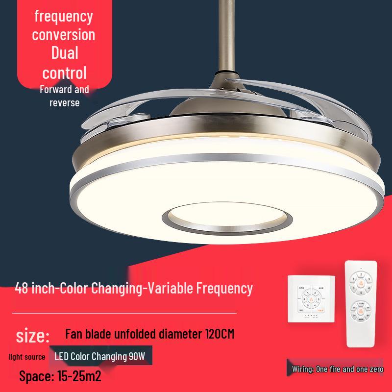 Smart Variable Frequency Ceiling Fan with Chandelier for Living Room, Bedroom, and Restaurant