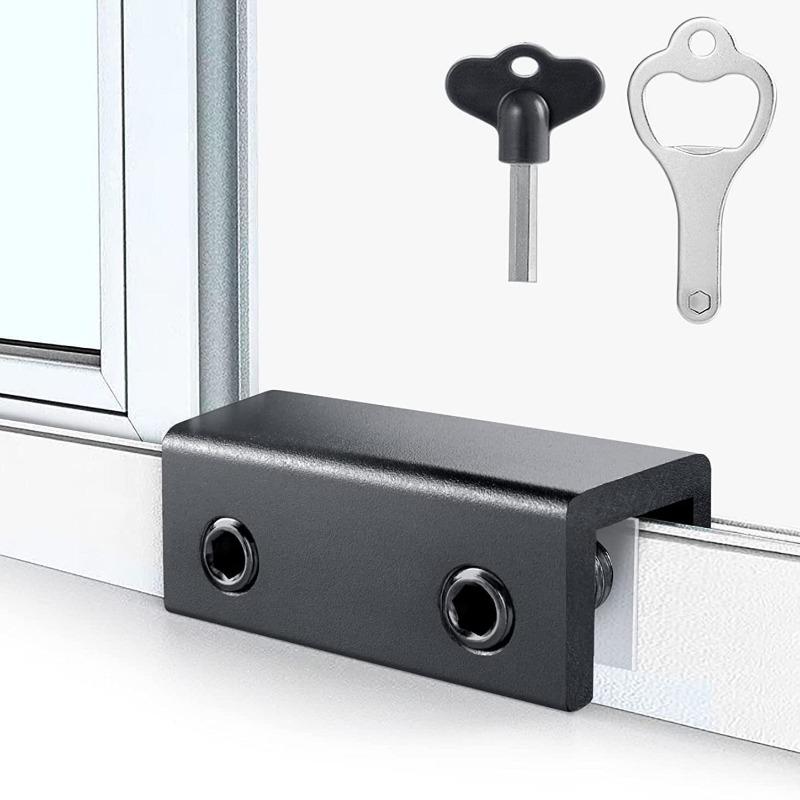 1pc Window Locks for Vertical and Horizontal Windows, Adjustable Aluminum Window Stoppers, No-Drill Install
