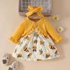 Set Vestito con Stampa Ape per Neonate: Abito senza maniche con giacca in pizzo a maniche lunghe