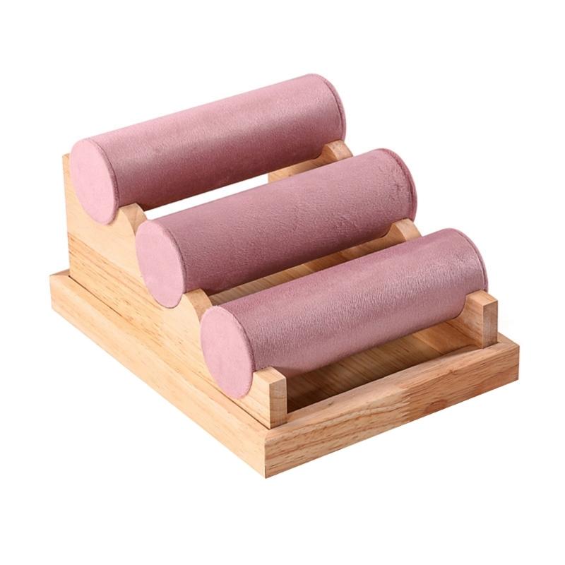 Высококачественная деревянная подставка-витрина Элегантная деревянная подставка-держатель для украшений с 3 ярусами Для браслетов и коллекций розовый