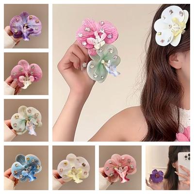 Butterfly Orchid Orchid Flower Hairpin Korean Style Sweet Bohemia Barrettes Hair Accessories Crystal Seaside Vacation Headwear