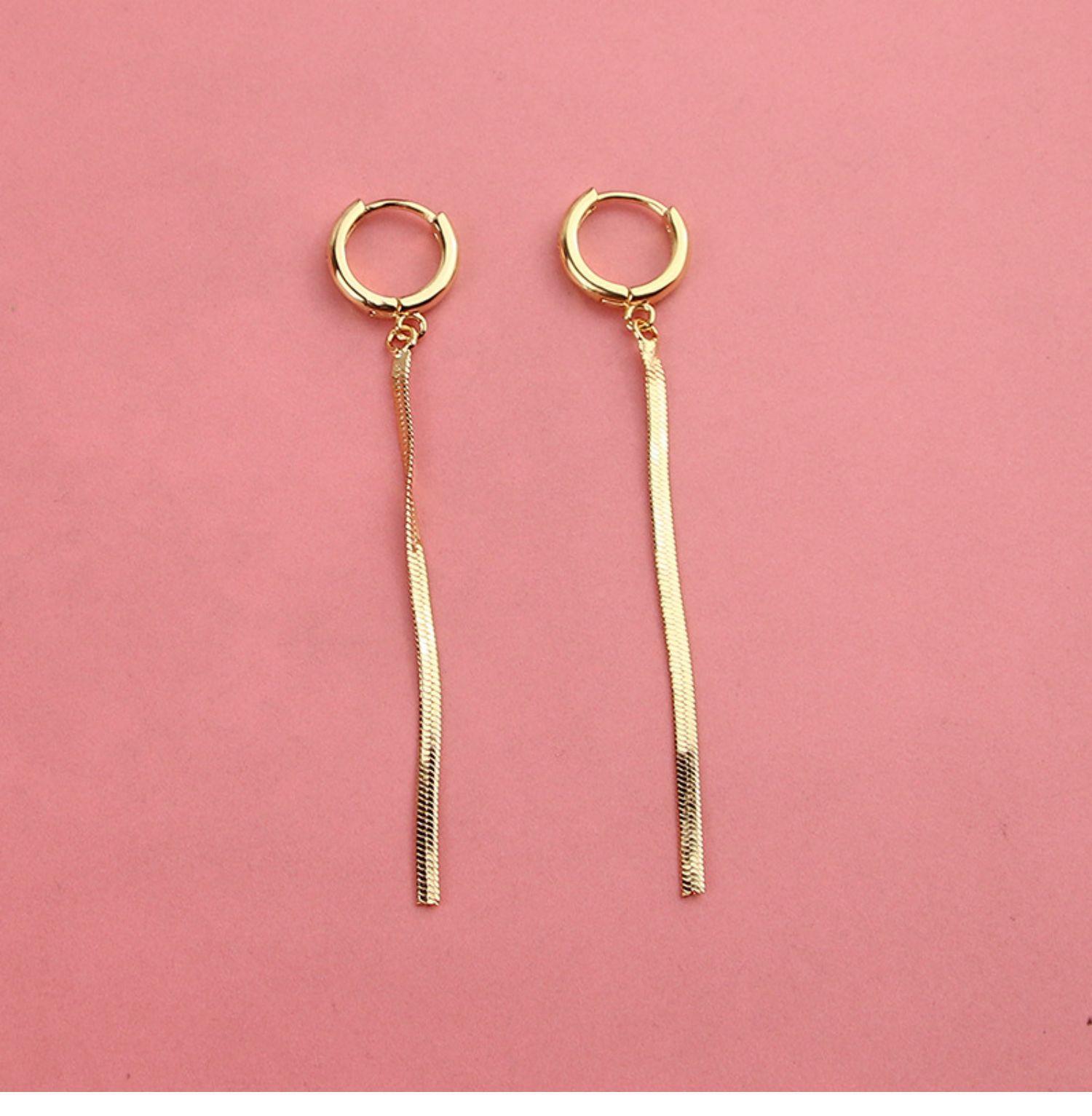 

Simple Blade Chain Ear Cuff Earrings Long Minimalist Dangle Earrings Versatile Statement Ear Jewelry