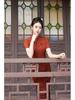 2025 Spring/Summer Red Cheongsam Long Dress - Chinese Style, Short Sleeve Performance Costume