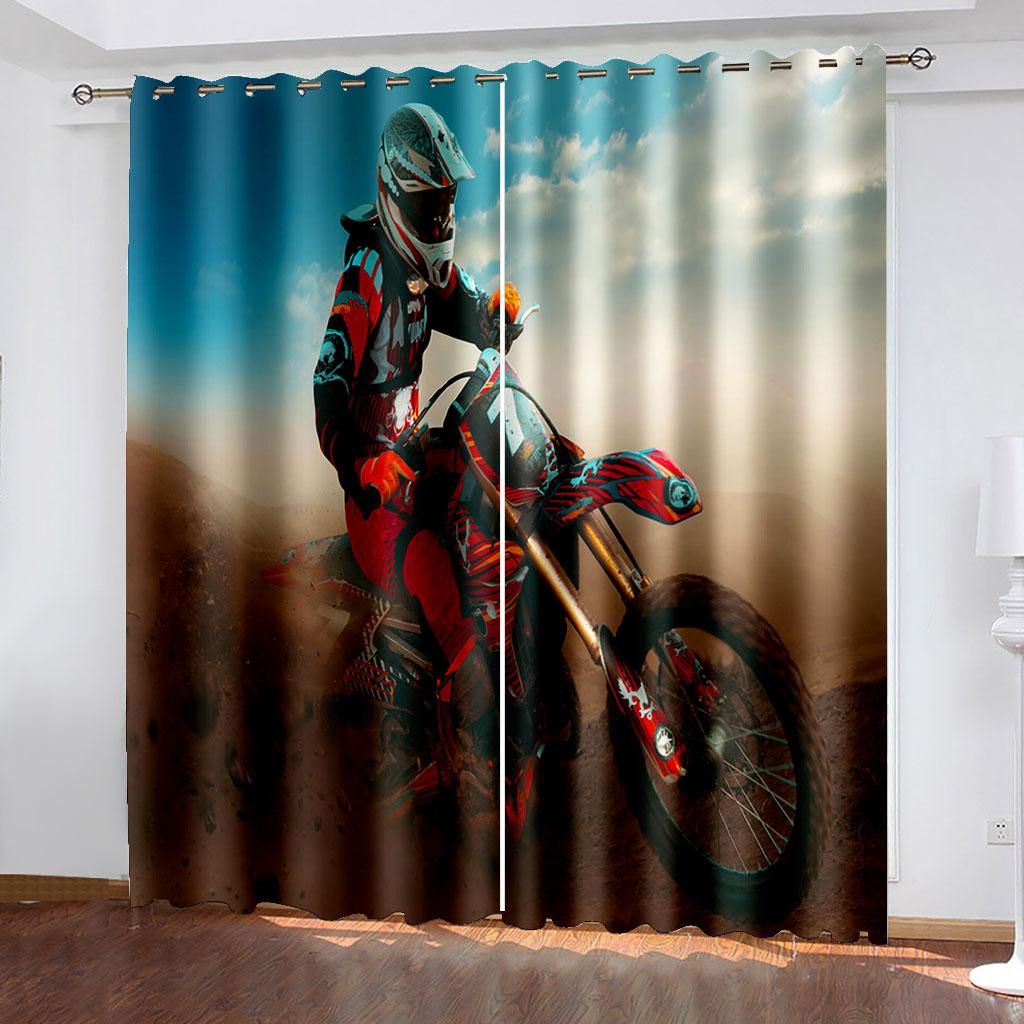Motorcycle Printed Woven Curtains Two Independent Curtains On The Left and Right  Blackout Curtains for Bedrooms