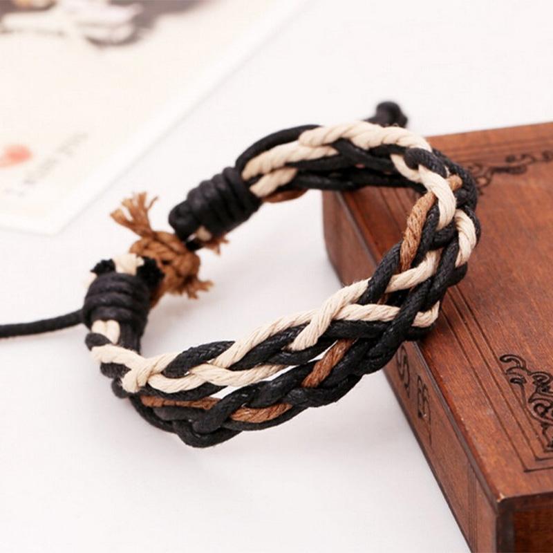 Bohemia Punk Twisted Wax Rope Bracelet For Man Hand Woven Hemp Rope Adjustable Bracelet Unisex Accessories Designer  Gift