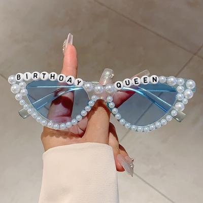 Cat Eye Design Gift Shades Shiny Pearl Decor Pink Present Glasses for Women's Birthday Party Favor Ladies Props Frame