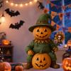 Pumpkin Man Figurine Scary Halloween Pumpkin Head Scarecrow Statue with Skull Sunflower Mini Desktop Ornament for Indoor Tabletop Mantel