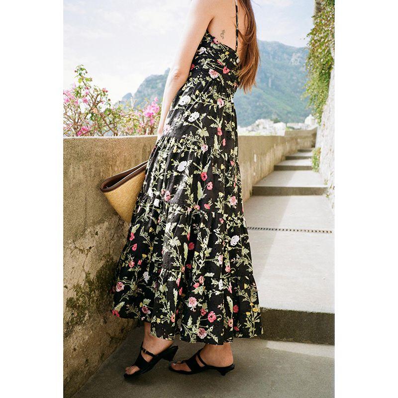 Summer New Women clothes Pleat Decoration V-neck Cotton Hollow Embroidery Print Midi Dress 8741060