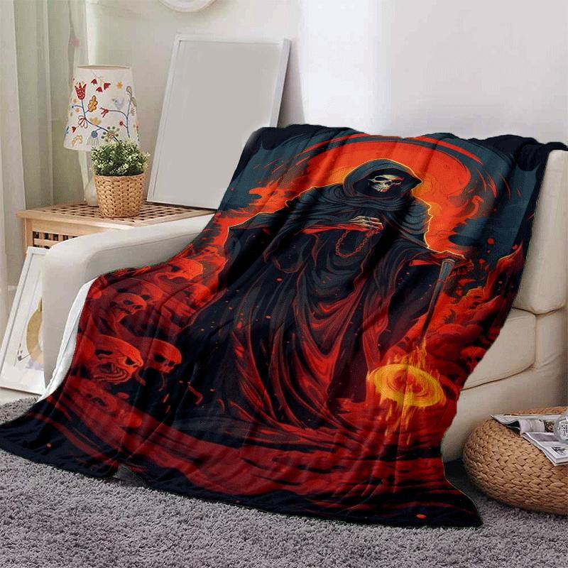 1pc Skeleton Printing Lightweight Flannel Blanket, Comfortable and Warm Blanket, for Camping Sofa Bed and Couch Office, in All Seasons