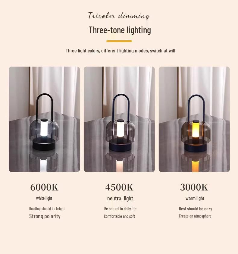 Creative Touch Portable Rechargeable Candlestick Lamp - Three-Color Stepless Dimming Night Light for Camping