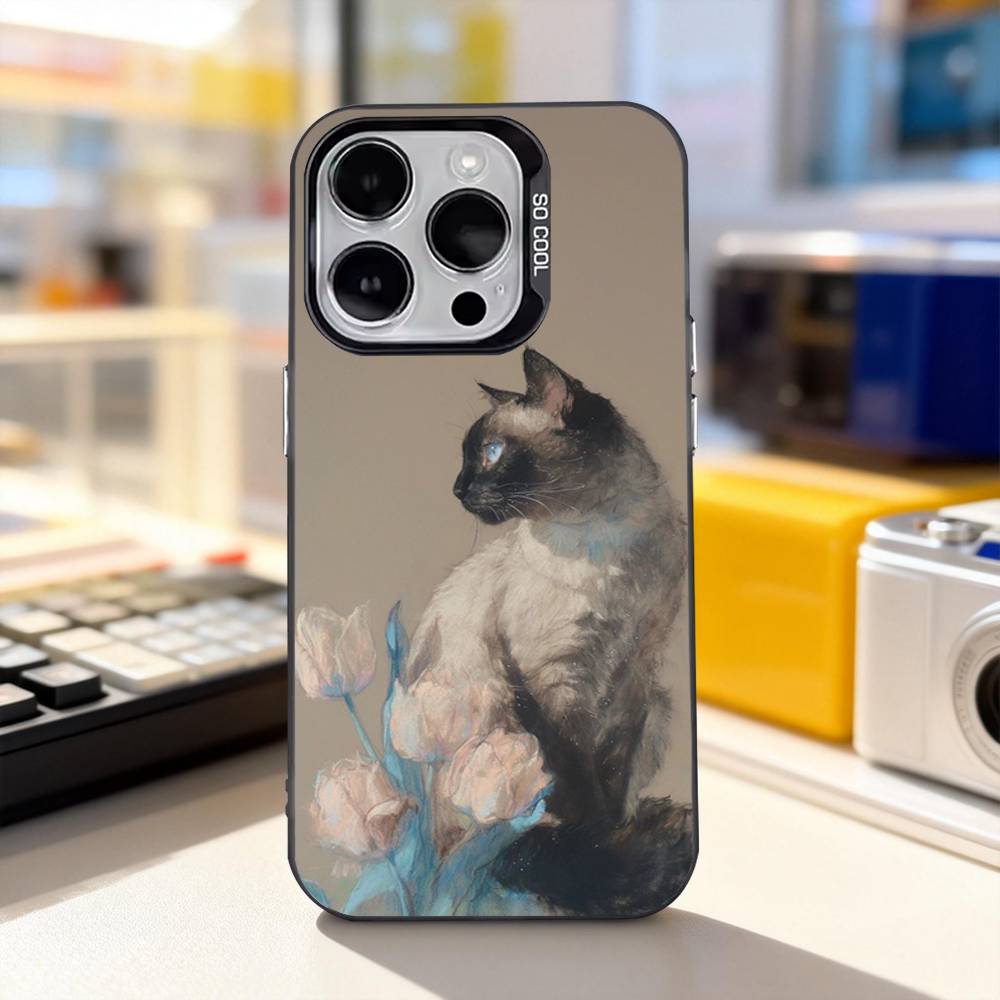 Funny Siamese Cats Cute For iPhone 11,12,13,14,15,16,17,Pro,Max,Plus,E,Air,Mini Phone Case IMD Matte Black
