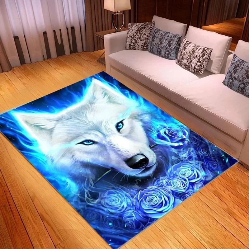 3D Wolf King Print Carpet Living Room Bedroom Cat Door Mat Porch Kitchen Bathroom Animal Room Decoration Carpet Crawling Mats