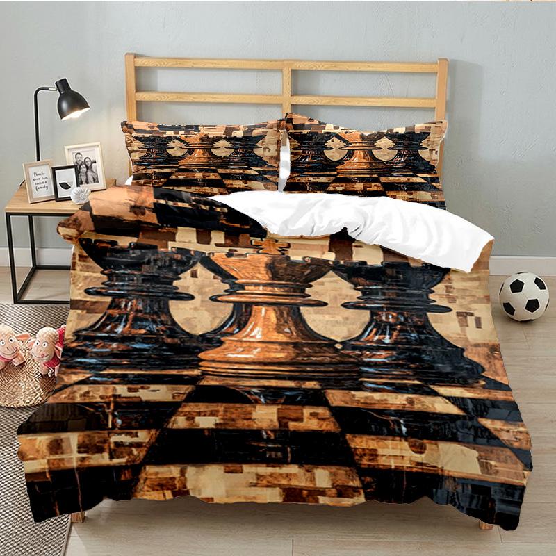 Golden Chess King On Black 3PCS Bedding set,Ideal for 1pc Duvet Cover And 2pcs Pillowcases Perfect for Fan gift,Ideal for Bedroom, Dormitory