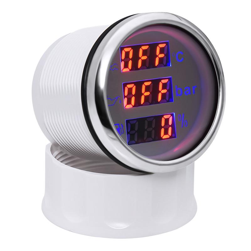 3 In 1 Multi-function Car Boat Fuel Level Gauge Water Temperature Gauge Oil Pressure Voltage with Alarm& Backlight Indicator