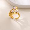 Dainty Heart Stainless Steel Rings Women Anti Fading Artificial Pearl Ring Aesthetic Golden Jewelry Vacation Accessories Gift