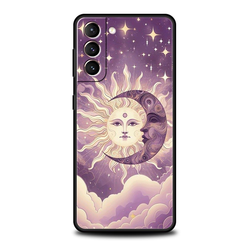 Moon Sun Phone Case For Samsung Galaxy S26 Ultra S25 Plus S24 FE S23 S22 5G S21 S20 Cover Black Soft