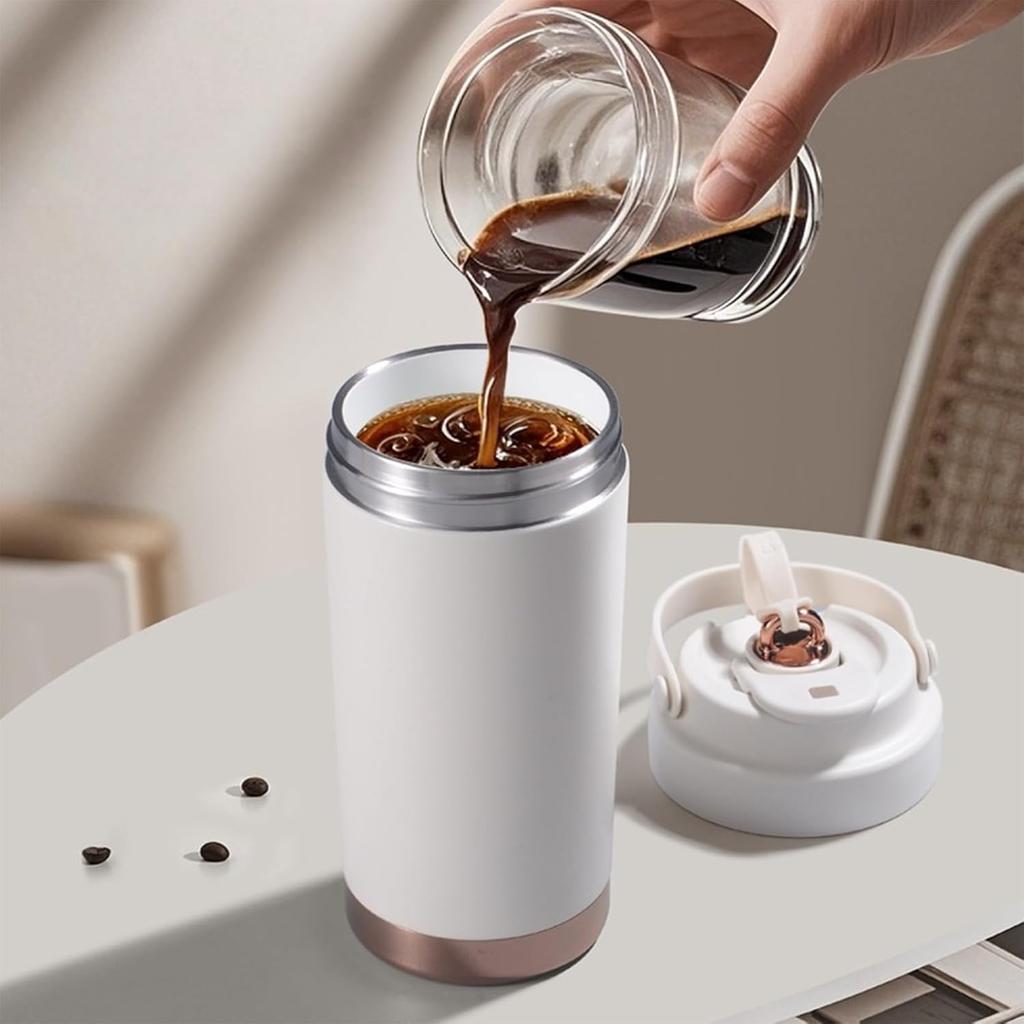 500ml Ceramic Tumbler with Vacuum Keeps Hot or Portable Coffee Water Extendable Lid Included Straw, Insulated, Double-Layered Design, Cold, Cup,