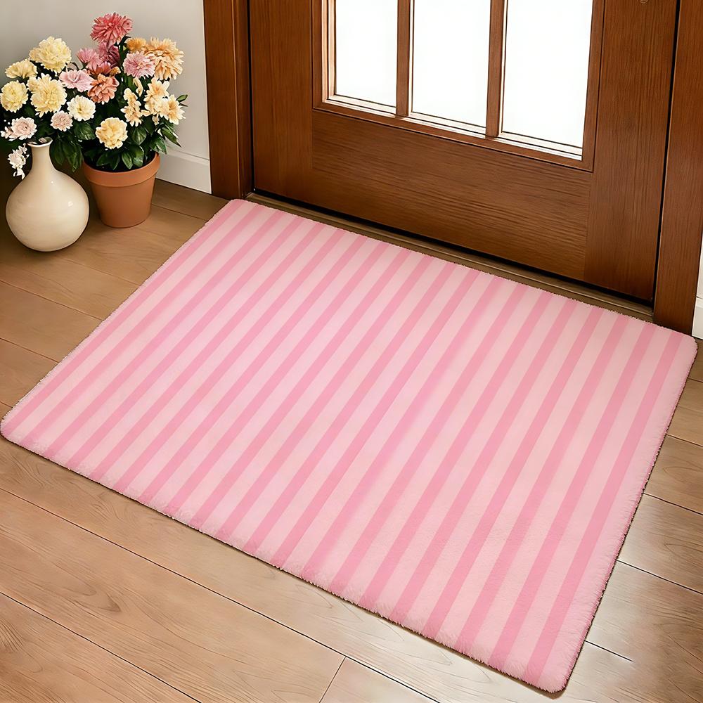 

Pink Cute Stripe Floor Mat Cozy Flannel Soft Thick Non-Slip Mat For Living Room Bedroom Kitchen Decor Rugs 40x60cm