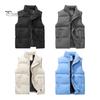 Men Windproof Vest Stand Collar Sleeveless Button Zipper Closure Waistcoat with Pockets Solid Color Thickened Down Vest Coat