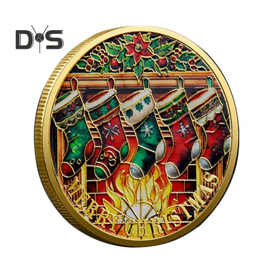 Vánoční Mikulášské mince Oboustranné slitinové Sběratelské mince Barevný vzor Slavnostní suvenýrové mince do štědrovečerních krabiček Novoroční dárek