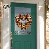 Halloween Door Decoration Flower Skull Pumpkin Wreath Decorations, Heart Shape Welcome Hanging Sign, Happy Front Autumn Hanger Decor, Wooden Ornaments