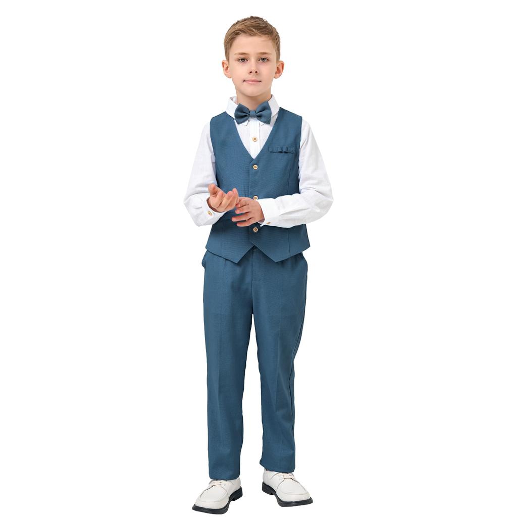 LOLANTA Boys' Formal and Casual Suit, Cotton-Linen 4-Piece Set with Long Sleeves, Perfect for Shichi-Go-San, Piano Recitals, Concerts, Weddings, Birth