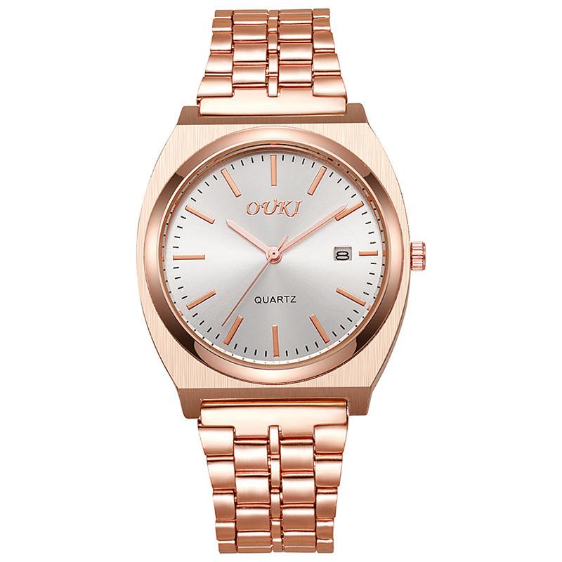 Ouki Mens Stainless Steel Watch With Quartz Movement And Calendar For Business Casual Wear