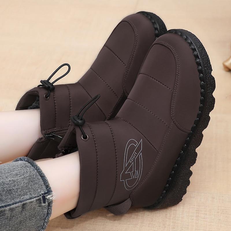 Shoes Women's Winter Cotton Boots New Velvet Thickened Medium Top Thick-soled Cotton Shoes Waterproof, Non-slip and Warm One Pedal
