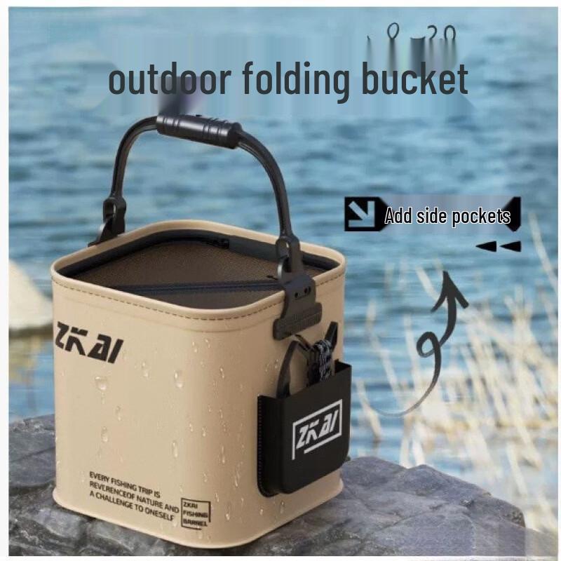 Foldable Outdoor Fishing Live Fish Bucket with Water Rope
