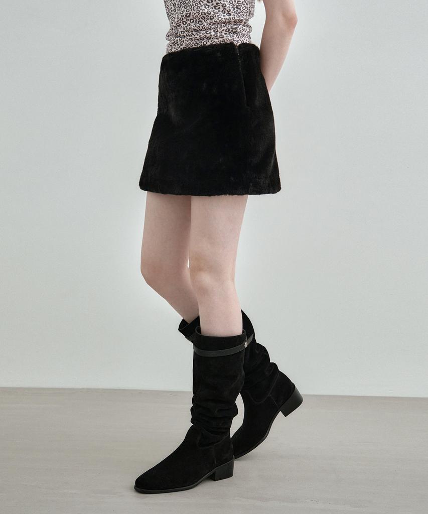 MONGDOL Fur Mini Skirt Black Mdsk031Black