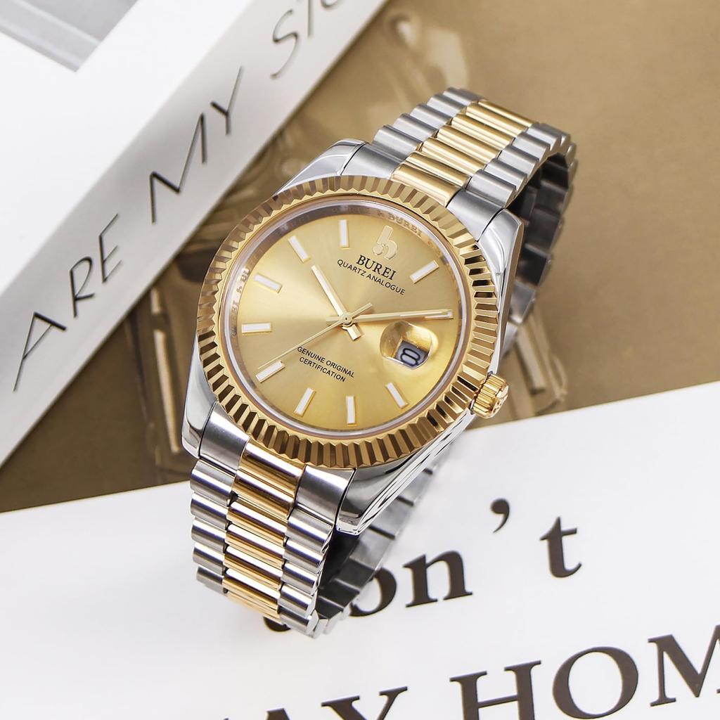 BUREI Men's Watch Waterproof Brand Quartz Analog Simple Popular Business Fashion Gold Silver Luminous Watch Birthday Gift
