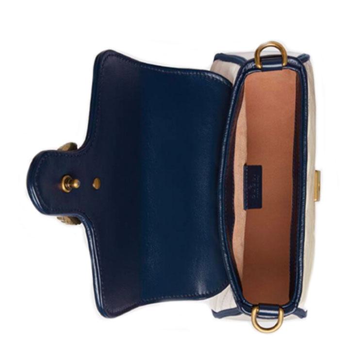 Gucci GG Marmont Series Mini Messenger Bag With Color-Blocked Trim Women bags White Blue 583571-0OLFX-9085