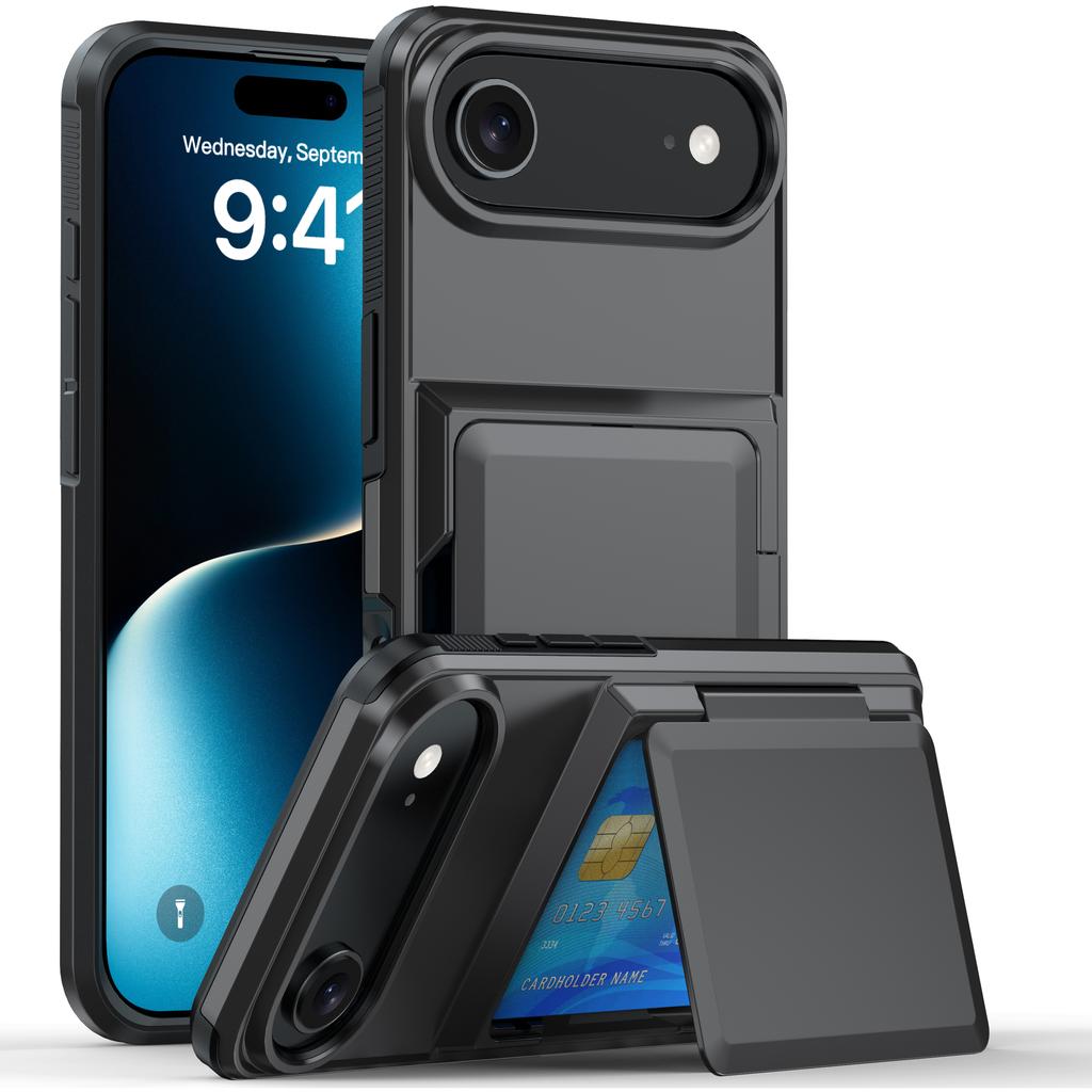 Solid Color Card Holder Phone Case For iPhone 17 Pro Max 16 Plus 15 14 13 12 11 Combination of hard and soft Shockproof Cover