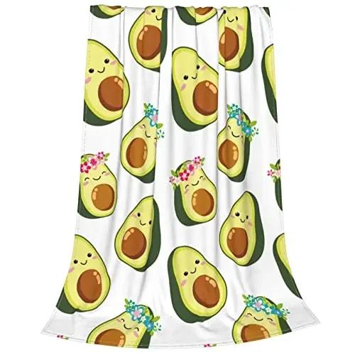 Süße Avocado Lustige Kawaii Fruchtdecke Weiche Leichte Überwurfdecken Gemütliche Flanell Bettüberwürfe für Sofa Couch Reise Zimmer Dekoration