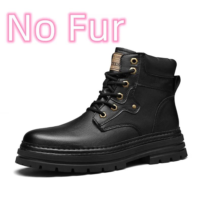 Módní zimní základní boty Pánské šněrovací retro hnědé kotníkové boty z kůže, outdoorové sportovní kovbojské boty s fleecovou podšívkou, sněhové boty