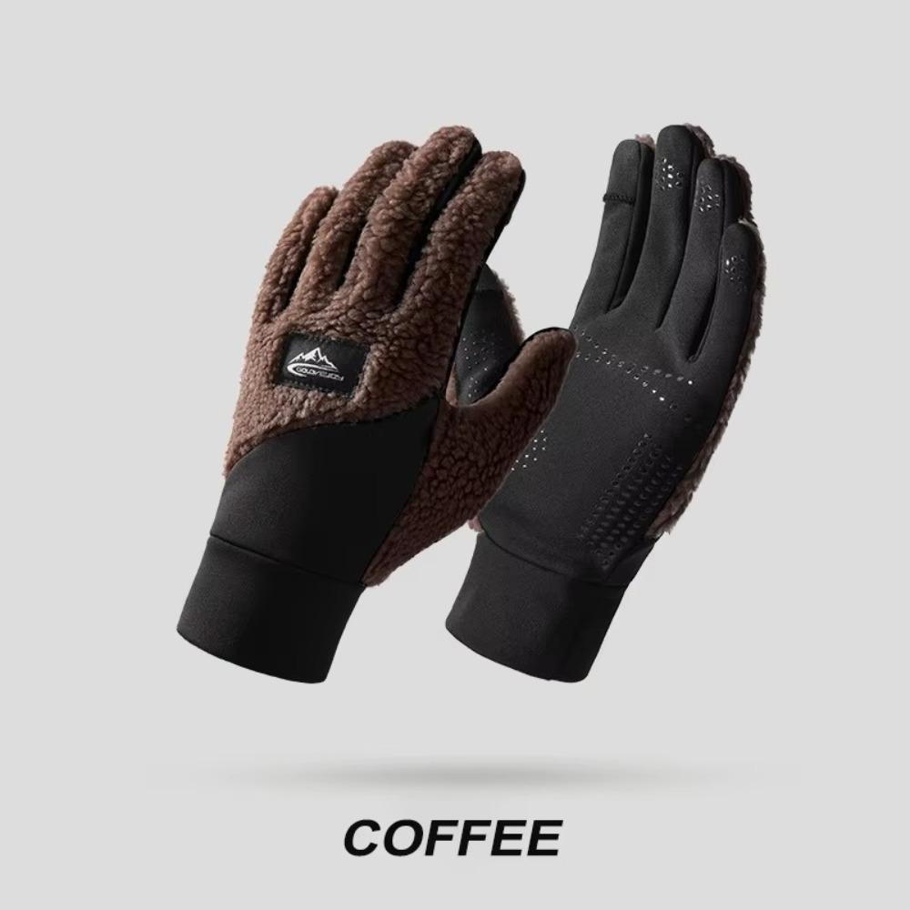 

Anti-slip Thicken Fleece Gloves Winter Warm Thermal Black Gloves Cycling Mittens for Men Women L кавовий