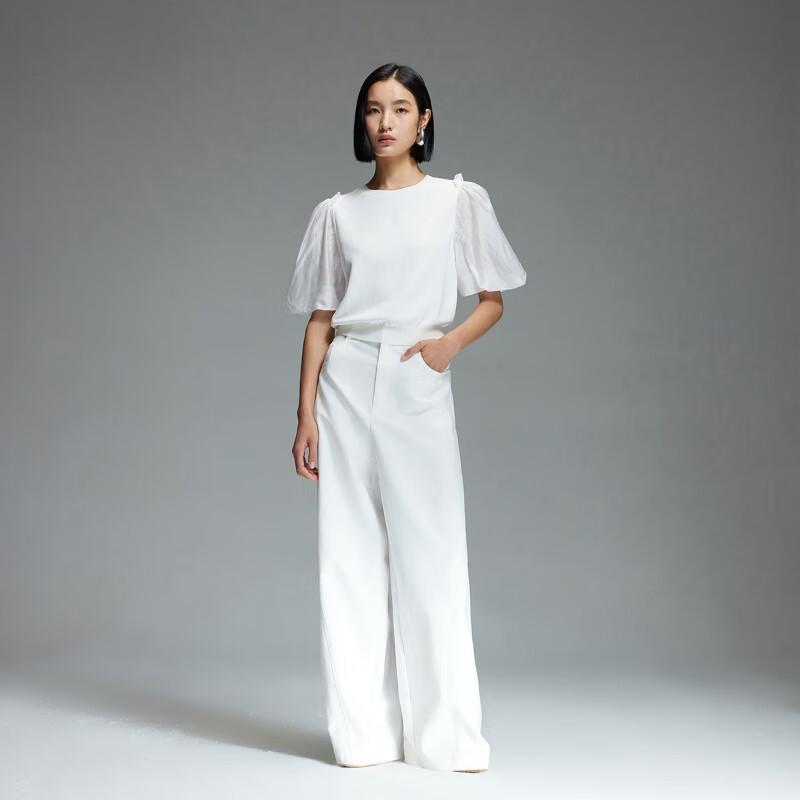 Veromoda 2025 Autumn Ribbed Round Neck Puff Sleeve Knit Top