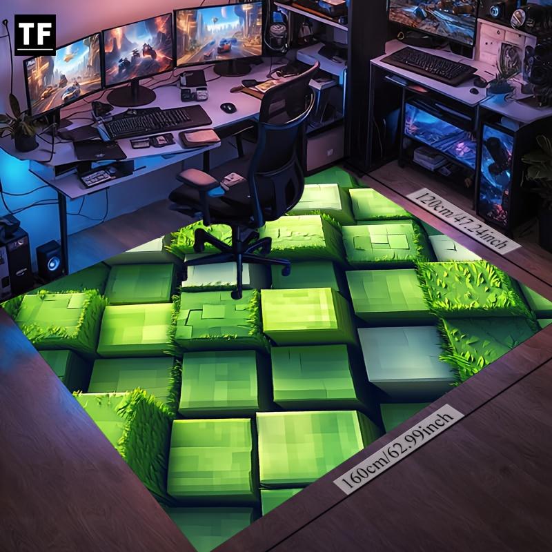 1pc Green Pixel Grid Crystal Velvet Carpet Cartoon Printed Floor Mat, Game Carpet Washable Crawling Carpet Suitable for Gamer Carpet