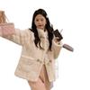 Lamb Wool Imitation Fur Jacket Women's Winter Short Cotton Thickened Loose Wool Plush Horn Buckle Round Neck Light